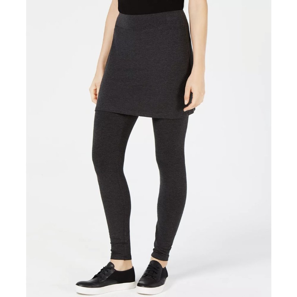 EILEEN FISHER CHARCOAL COZY JERSEY STRETCHY SKIRTED LEGGINGS
